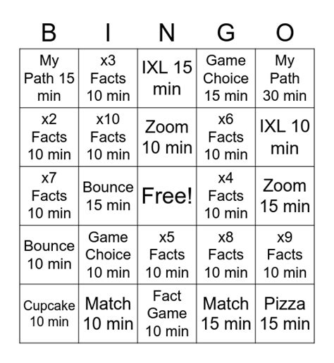 Math Bingo Card