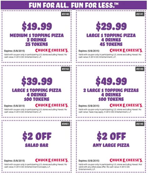 Best 2020 Chuck E Cheese Coupons, Free Tokens & Tickets | Chuck e cheese, Printable coupons ...