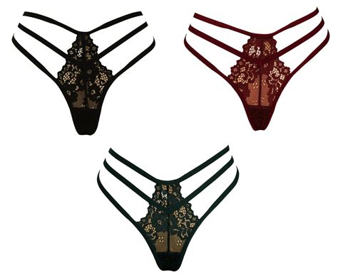 Women's Lace Thong Strappy Underwear G-String T-Back Panties Pack of 3 ...