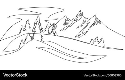 Continuous line drawing landscape mountains Vector Image