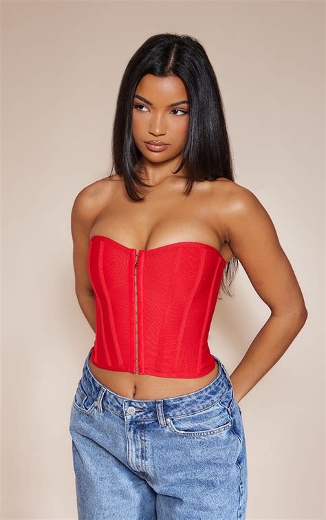 Dusty Red Bandage Hook And Eye Structured Corset | Tops ...