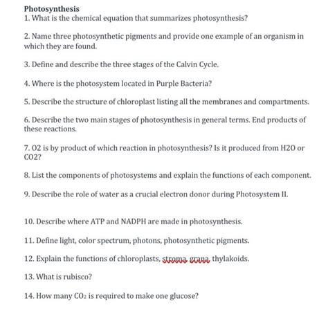 Solved Photosynthesis 1. What is the chemical equation that | Chegg.com