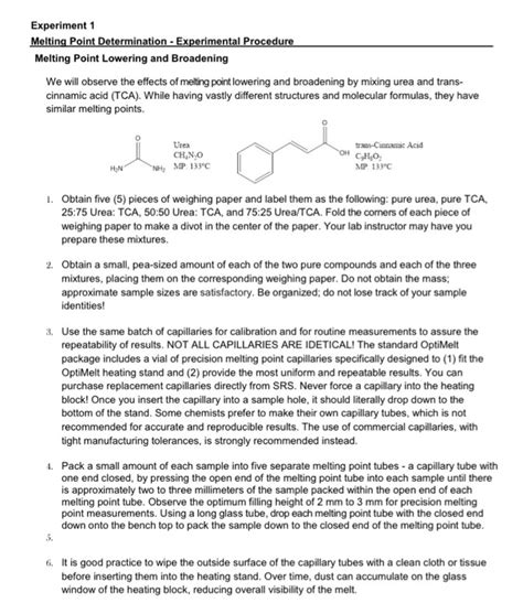 Experiment 1 Name: Melting Point Determination - Post | Chegg.com