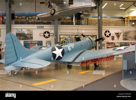 A Douglas SBD-2 Dauntless dive bomber,veteran of Pearl Harbor and Midway on static display at ...