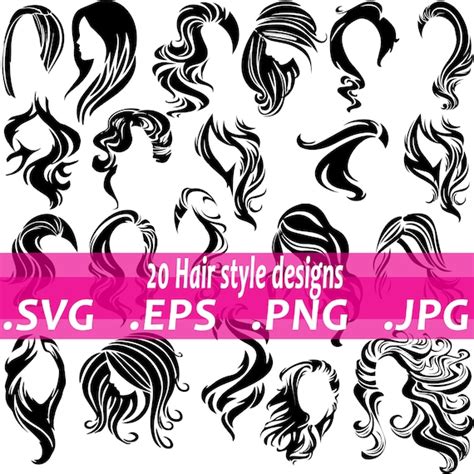 HAIR SVG Long Hair Style Silhouette Clip Art 20 Images - Etsy