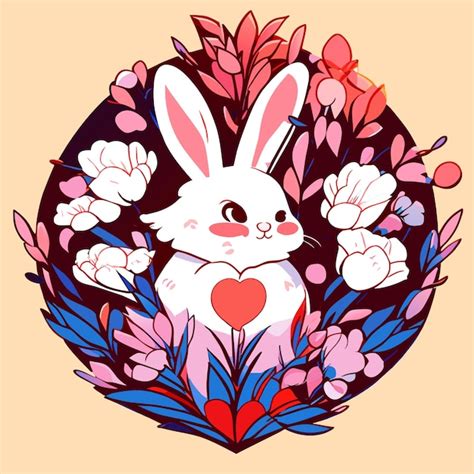 Premium Vector | Llustrate a charming fluffy bunny surrounded