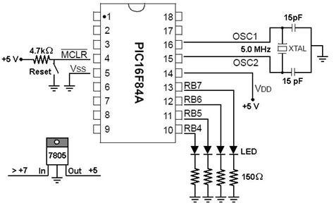 Circuit for a test circuit with the PIC16F84A under Repository-circuits -35230- : Next.gr