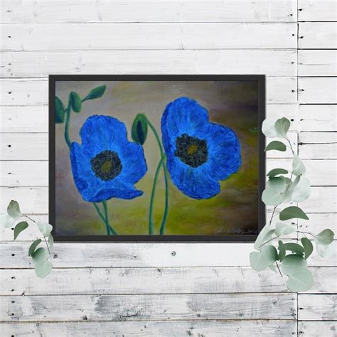 Blue Poppy Original Painting, Poppy Wall Art, Gifts for Her Art, Blue ...