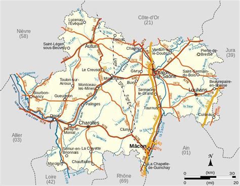 Carte de Saône-et-Loire plan des 35 lieux à voir