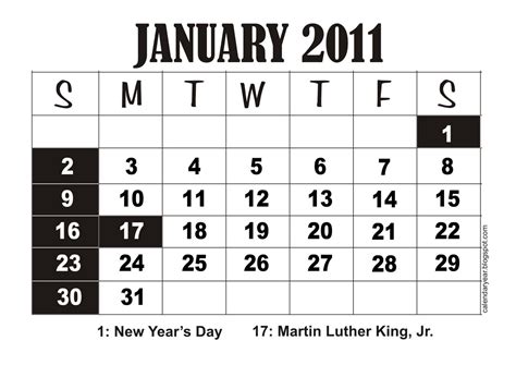 Calendar, Printable, Free: January 2011 Calendar