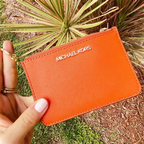 Michael kors jet set travel small wallet key ring top zip coin pouch id holder clementine ...