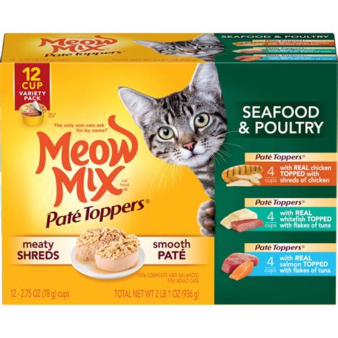 Meow Mix Paté Toppers Wet Cat Food, Seafood & Poultry Variety Pack, 2. ...