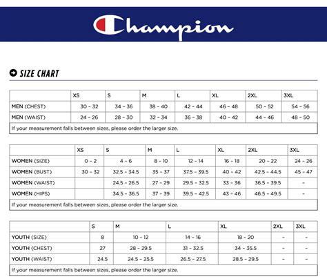 Champion Size Chart – The Original Manny's - Syracuse Team Shop