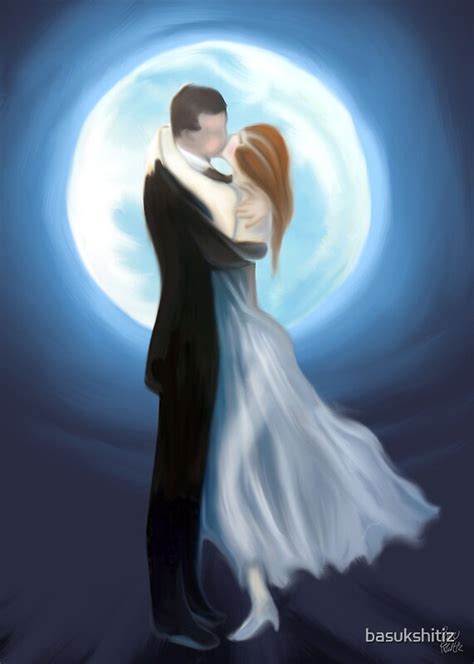 "painting of love couple in moon light " by basukshitiz | Redbubble