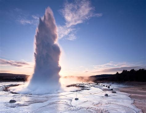 Strokkur Geyser, Iceland. The Strokkur geyser erupts every four to eight minutes, blasting water ...