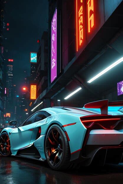 Premium AI Image | A car in the night with neon lights