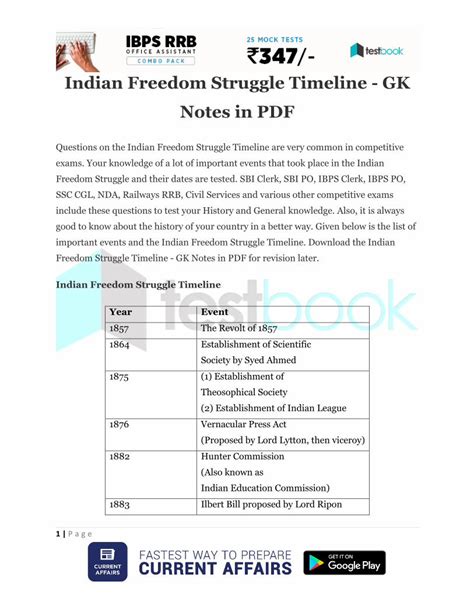 (PDF) Indian Freedom Struggle Timeline - GK Notes in PDF · PDF ...