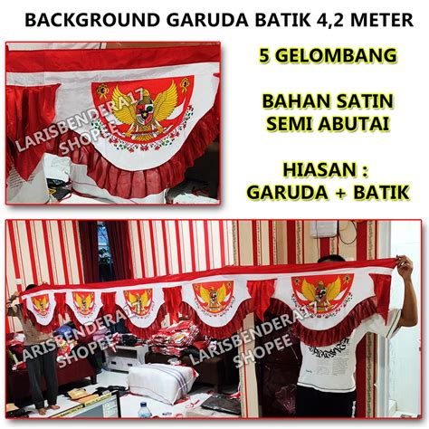 Jual Model Terbaru! Bendera Background GARUDA BATIK Merah Putih Garuda 5 Gelombang | 4 Meter ...