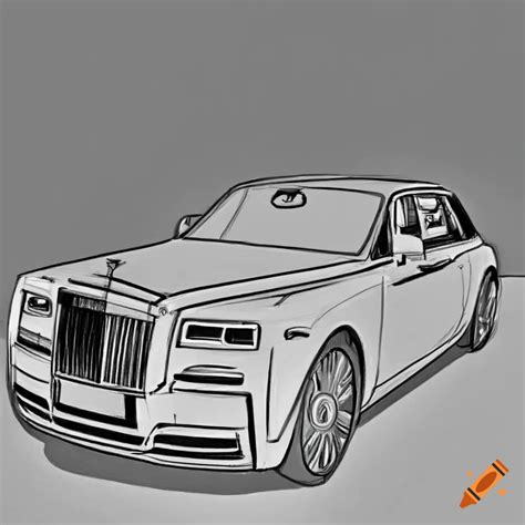 Draw a rolls royce phantom viii in plain 2d line sketch in full view with white background. the ...