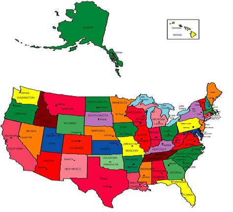 Usa Map With States And Cities Name