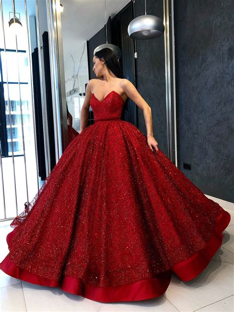 Ball Gown Prom Dresses Sweetheart Red Lace Long Luxury Sparkly Prom Dress JKL1311 | Red ball ...