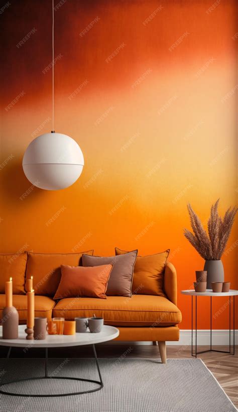 Premium AI Image | monochromatic orange Color Gradient Wallpaper pasted on accent wall of a ...