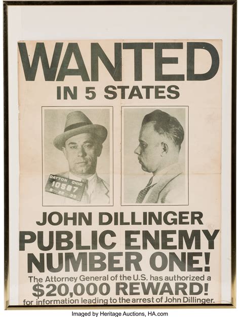 John Dillinger: "Public Enemy Number One" Wanted Poster.... | Lot #43386 | Heritage Auctions