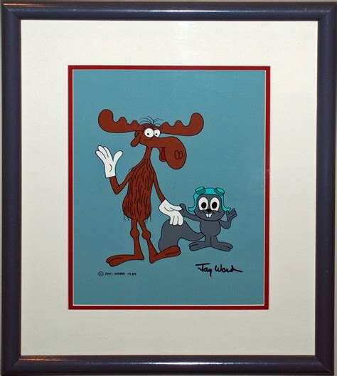 Original Jay Ward Productions Scene Cel featuring Rocky and Bullwinkle, Signed by Jay Ward (1989 ...