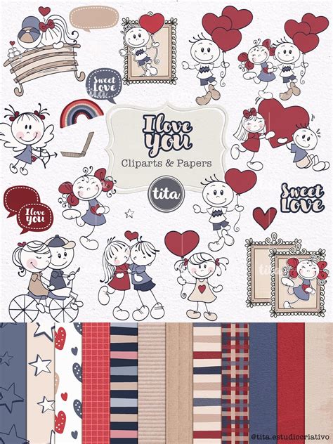 Valentine's Day Clipart, Love Cliparts Illustrations and Papers, Cute Characters Printable ...