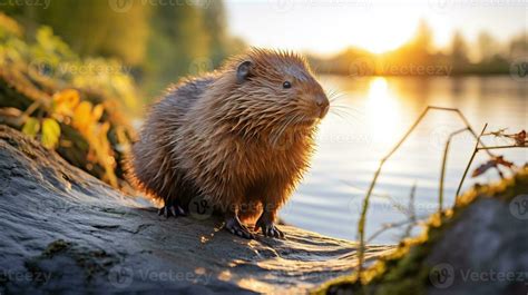 Close-up photo of a Muskrat looking in their habitat. Generative AI ...