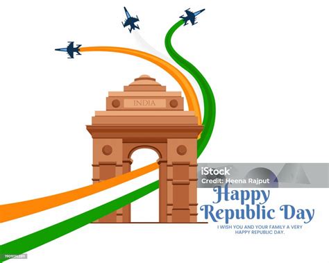 Illustration Of Famous Indian Monument India Gate Celebration Indian Republic Day On 26th ...