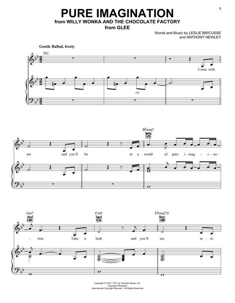 Pure Imagination by Glee Cast Sheet Music for Piano, Vocal & Guitar Chords (Right-Hand Melody ...