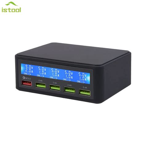 818 5 USB Outputs Power Adapter With 4 USB Ports And Quick Charge 3.0 USB Port Intelligent LCD ...