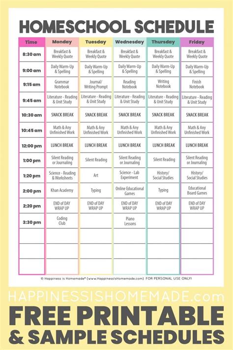 Daily Homeschool Schedule Samples - Happiness is Homemade