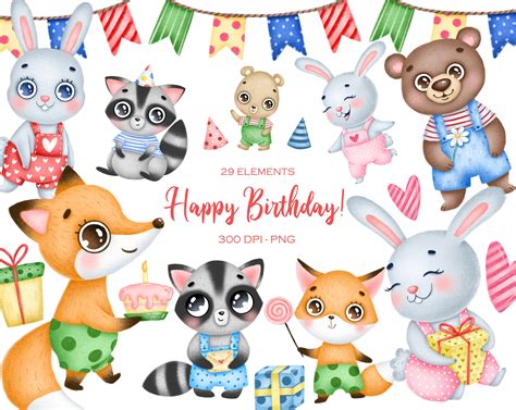 Animals Birthday Party Clipart Cute Animals Clipart Kids - Etsy Canada