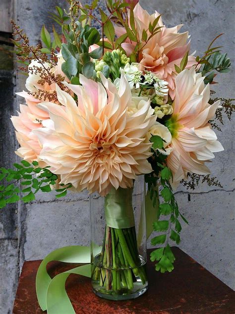 Stunning Hand Tied Wedding Bouquet Featuring: Café Au Lait Dinner Plate Dahlias, W… | Dahlia ...