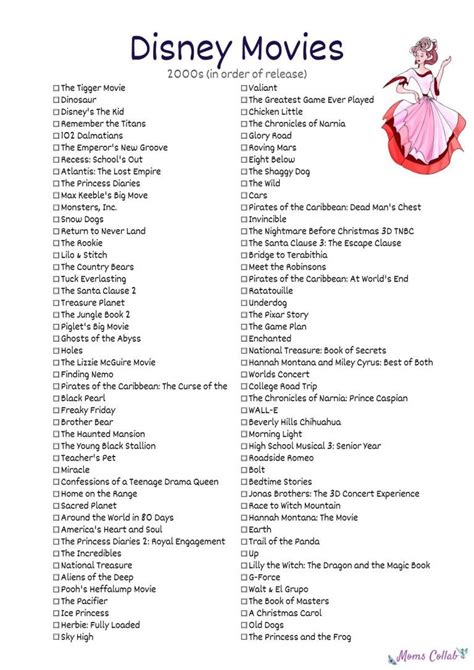 Free Disney Movies List of 400+ Films on Printable Checklists | Disney movies list, All disney ...