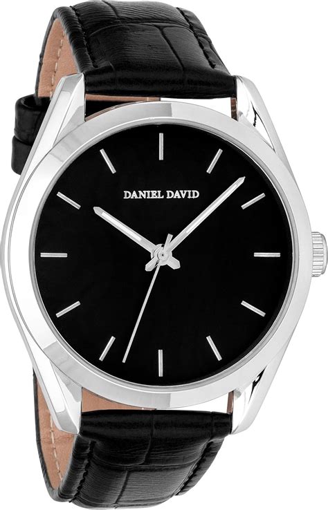 Daniel David Men's |Classic Black Crocodile Finish PU Leather Band and ...