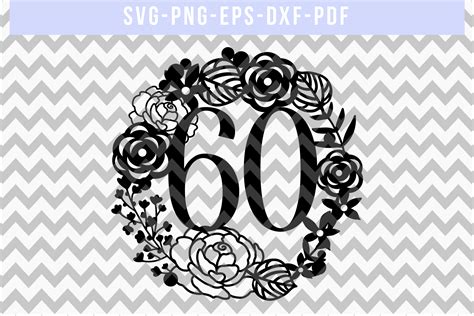 60 Birthday Wreath Papercut Template, 60th Birthday SVG, PDF (271575) | Paper Cutting | Design ...