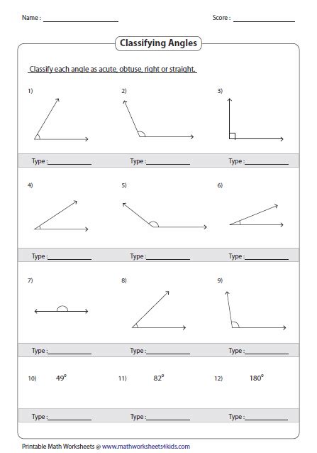 Types Of Angles Worksheet Grade 7 Pdf