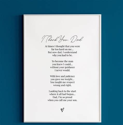 Father Poem Print I Thank You Dad Print Poem Fathers Day Gift - Etsy