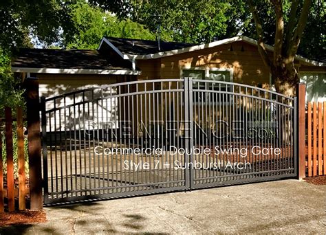 Commercial Double Swing Driveway Gate Style 7 + Sunburst Arch Double Gate, Double Swing ...