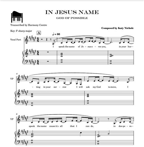 In Jesus Name Piano Sheet Music Score Version Katy Nichole Piano Self ...