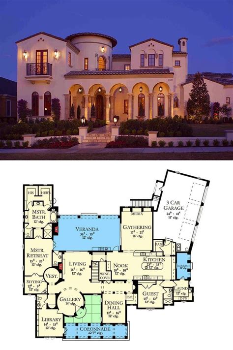 6-Bedroom Two-Story Spanish Villa with Studio (Floor Plan) | Spanish style house plans, Spanish ...