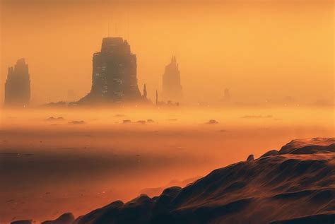 Premium Photo | Futuristic cyberpunk city in desert dunes postapocalyptic megapolis in sand ...