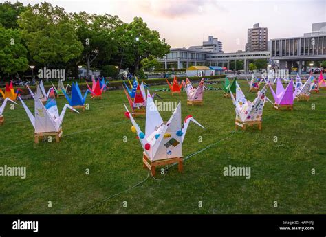 Origami models, cranes at Hiroshima Peace Memorial park. Hiroshima Peace Memorial Park is a ...