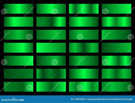 Vector Set of Neon Green Metallic Gradients, Swatches Collection, Shiny Gradient Set on Black ...