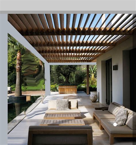 white conrete frame with wood | Outdoor pergola, Backyard patio, Modern pergola