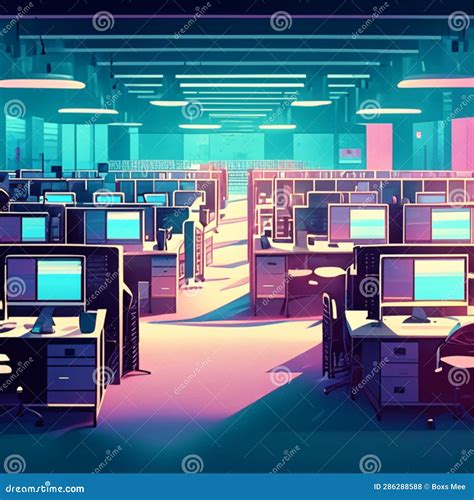 Modern Office Interior with Computers and Equipment. 3d Rendering, 3d Illustration Stock ...