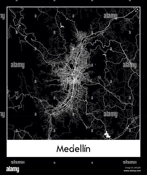 Minimal city map of Medellín (Colombia South America Stock Vector Image ...